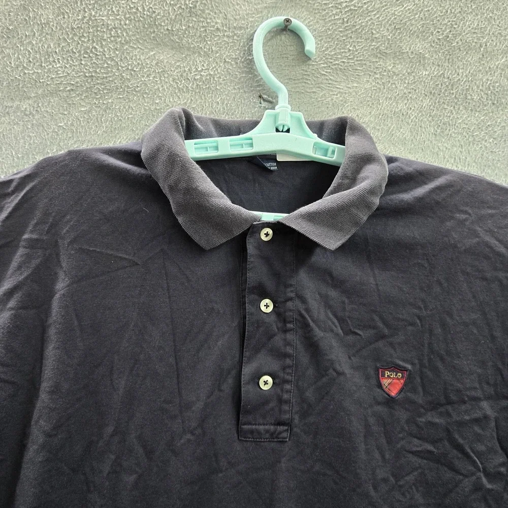 VINTAGE Polo By Ralph Lauren‎ Men Polo XL Blue Logo Embroidery Fine Cotton